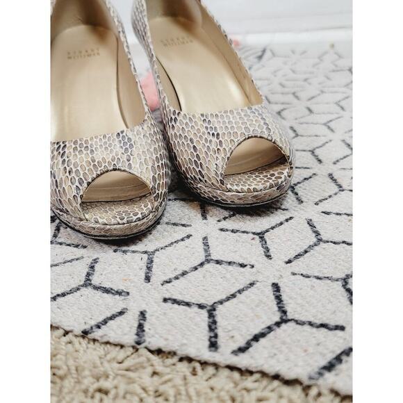 Stuart Weitzman Faux Python Patent Leather Peep Toe Heels, sz 7.5 - Picture 13 of 16